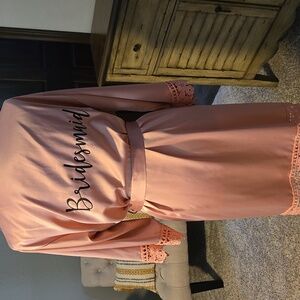 Pink Bridesmaid Robe with Lace Trim